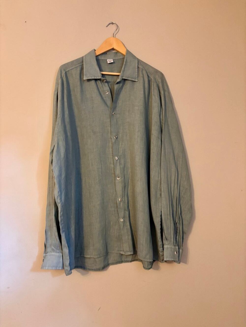 Beslika 3XL Teal Linen Button Up Shirt Made in Greece